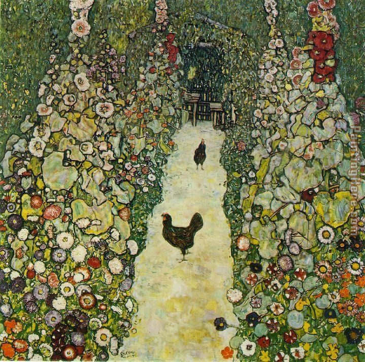 Garden Path with Chickens painting - Gustav Klimt Garden Path with Chickens art painting